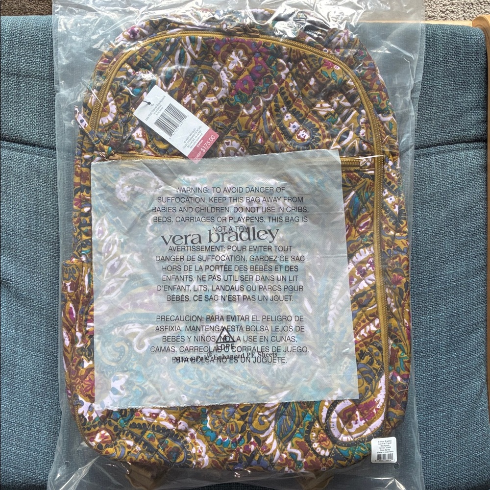 Vera Bradley Cotton Lay Flat Travel Backpack